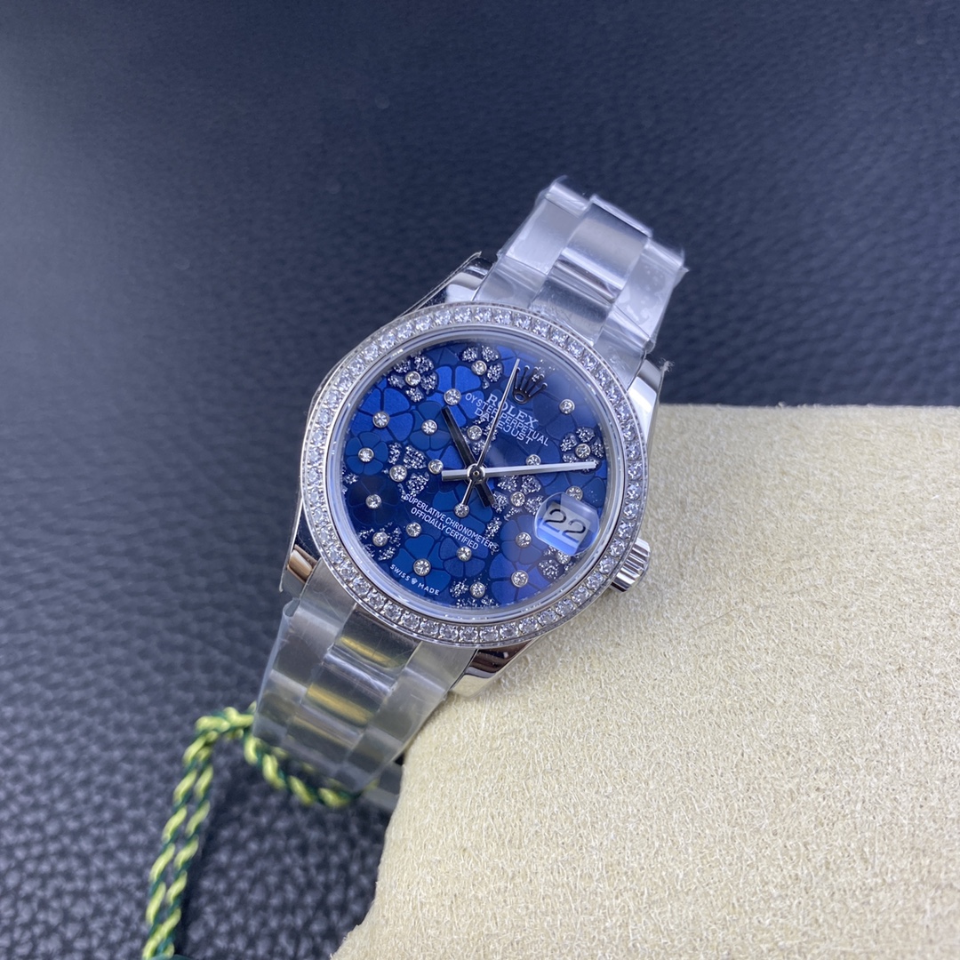 Rolex Datejust 31 Azzurro Blue Floral Motif with Diamonds Steel M278384RBR 0039 Ladies Watch