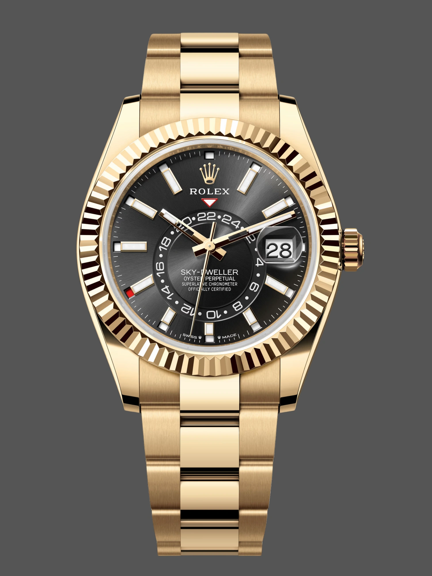 Rolex Sky Dweller Yellow Gold Black Dial Oyster M336938 0002 Men's Replica Watch