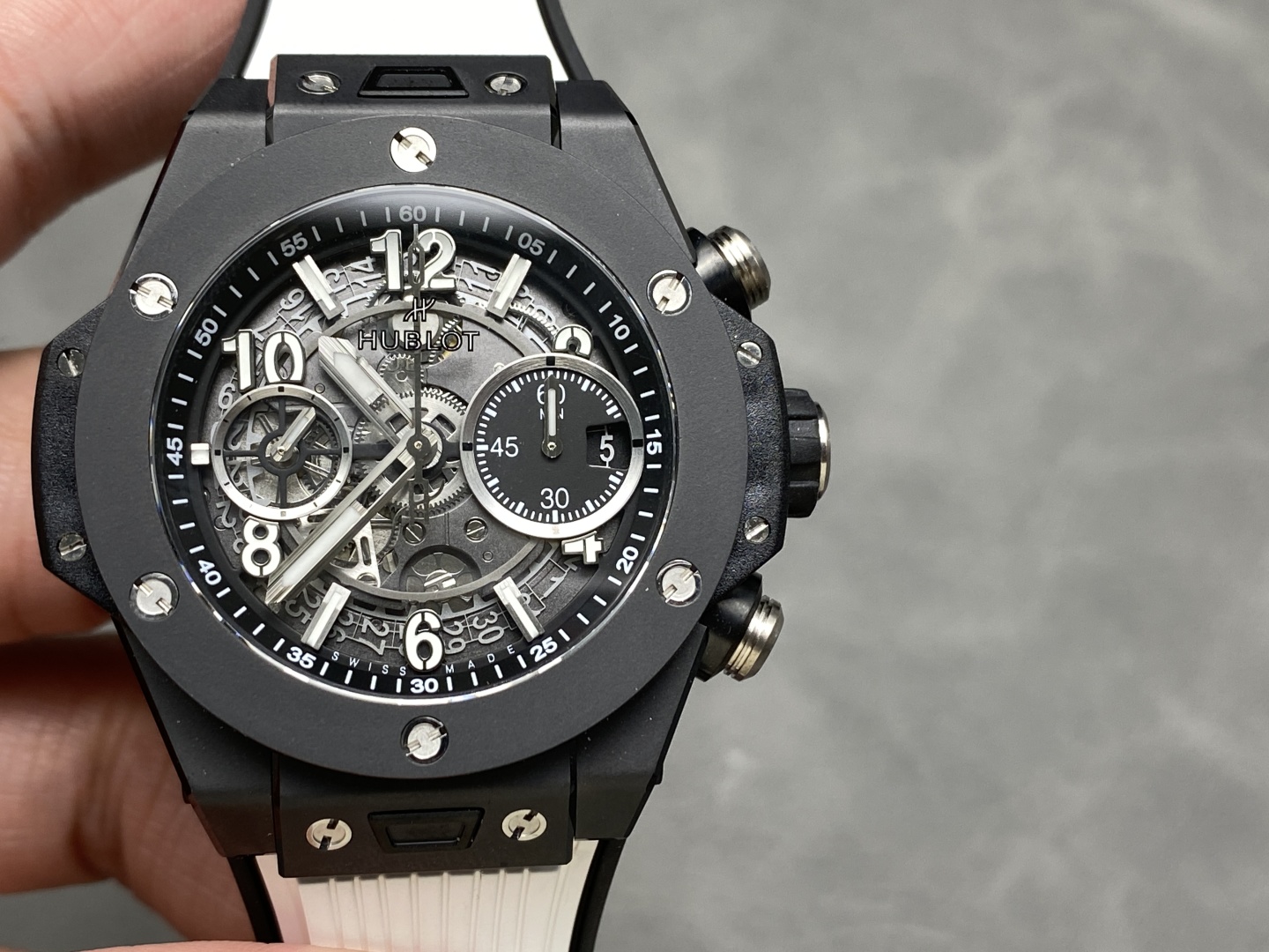 Hublot Big Bang Unico Skeleton Dial 421.CI.1170.RX White Rubber Strap Men's Replica Watch