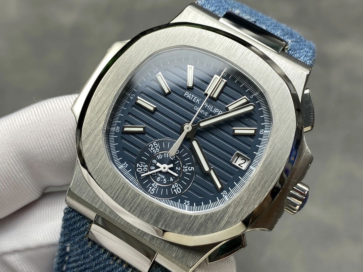 Patek Philippe Nautilus Replica 5980/60G-001 Flyback Chronograph Blue Gray Dial Men's Watch