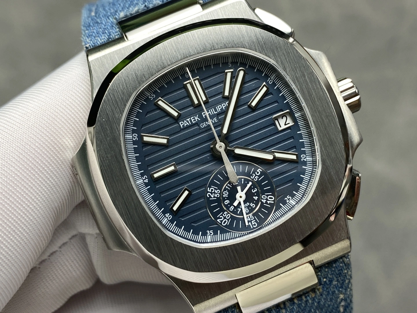Patek Philippe Nautilus Replica 5980/60G-001 Flyback Chronograph Blue Gray Dial Men's Watch