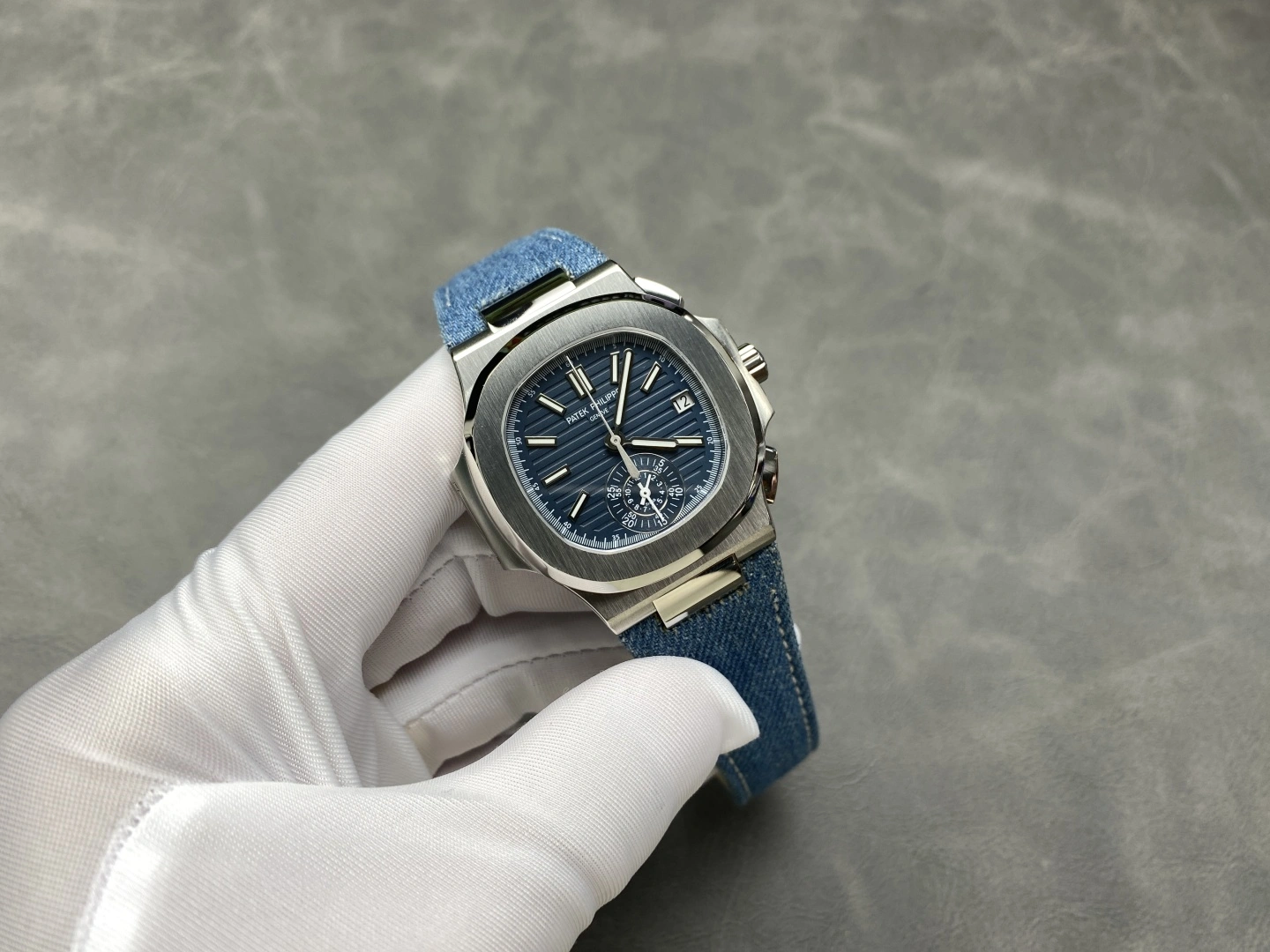 Patek Philippe Nautilus Replica 5980/60G-001 Flyback Chronograph Blue Gray Dial Men's Watch