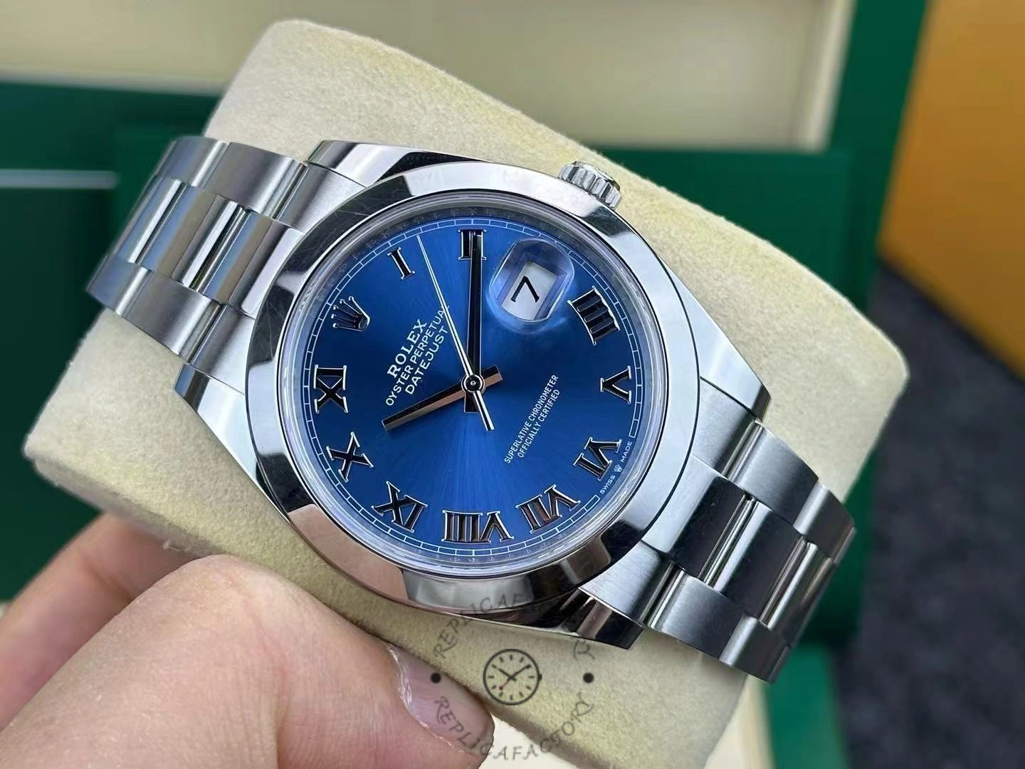 Rolex Datejust 41 Stainless Steel Azzuro Blue Roman Dial M126300 0017 Men's Watch