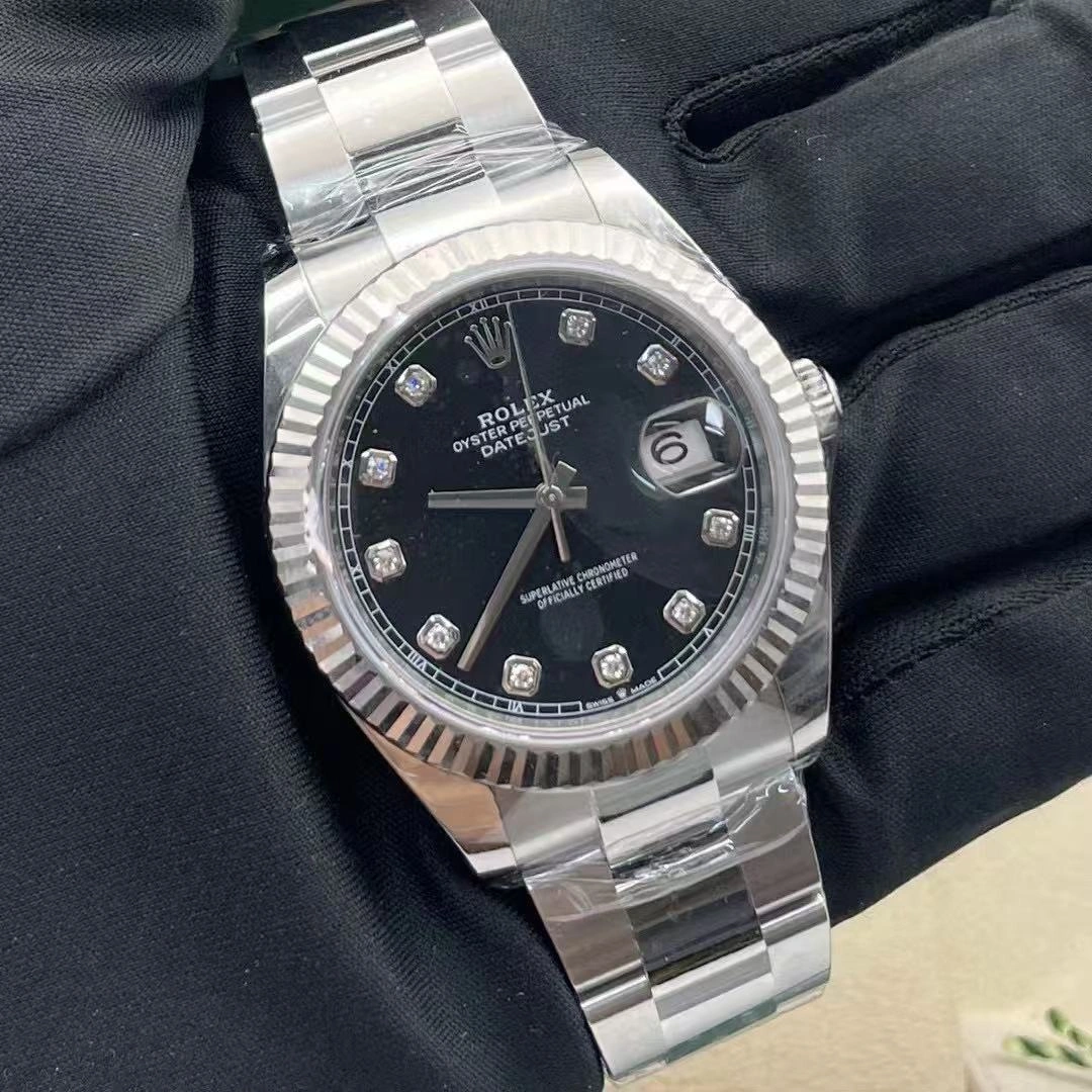 Rolex Datejust 41 Fluted Bezel Black Diamond Dial m126334 0011 Mens Replica Watch