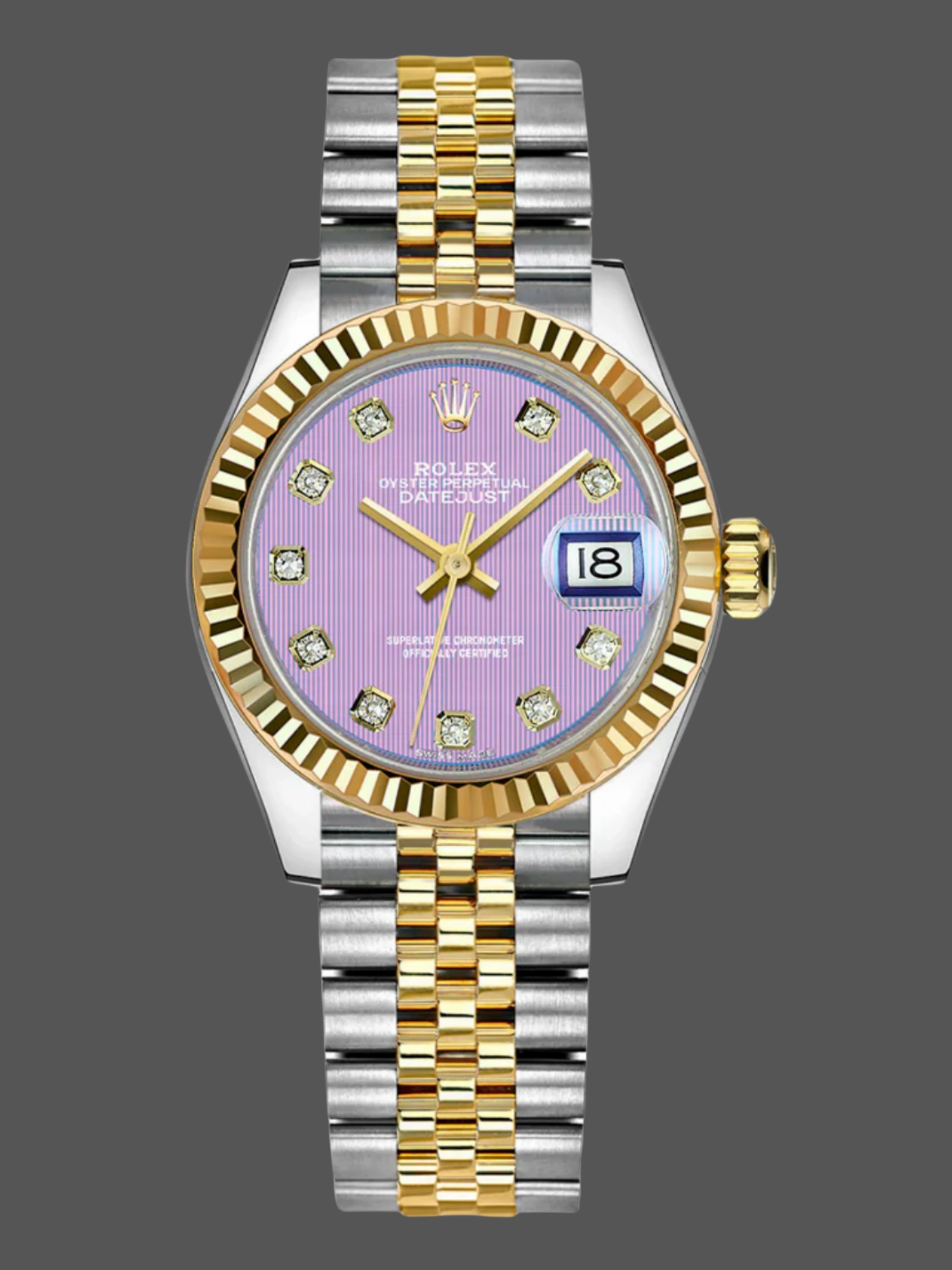 Rolex Datejust 279173 Lavender Purple Diamond Dial Fluted Bezel 28mm Lady Replica Watch