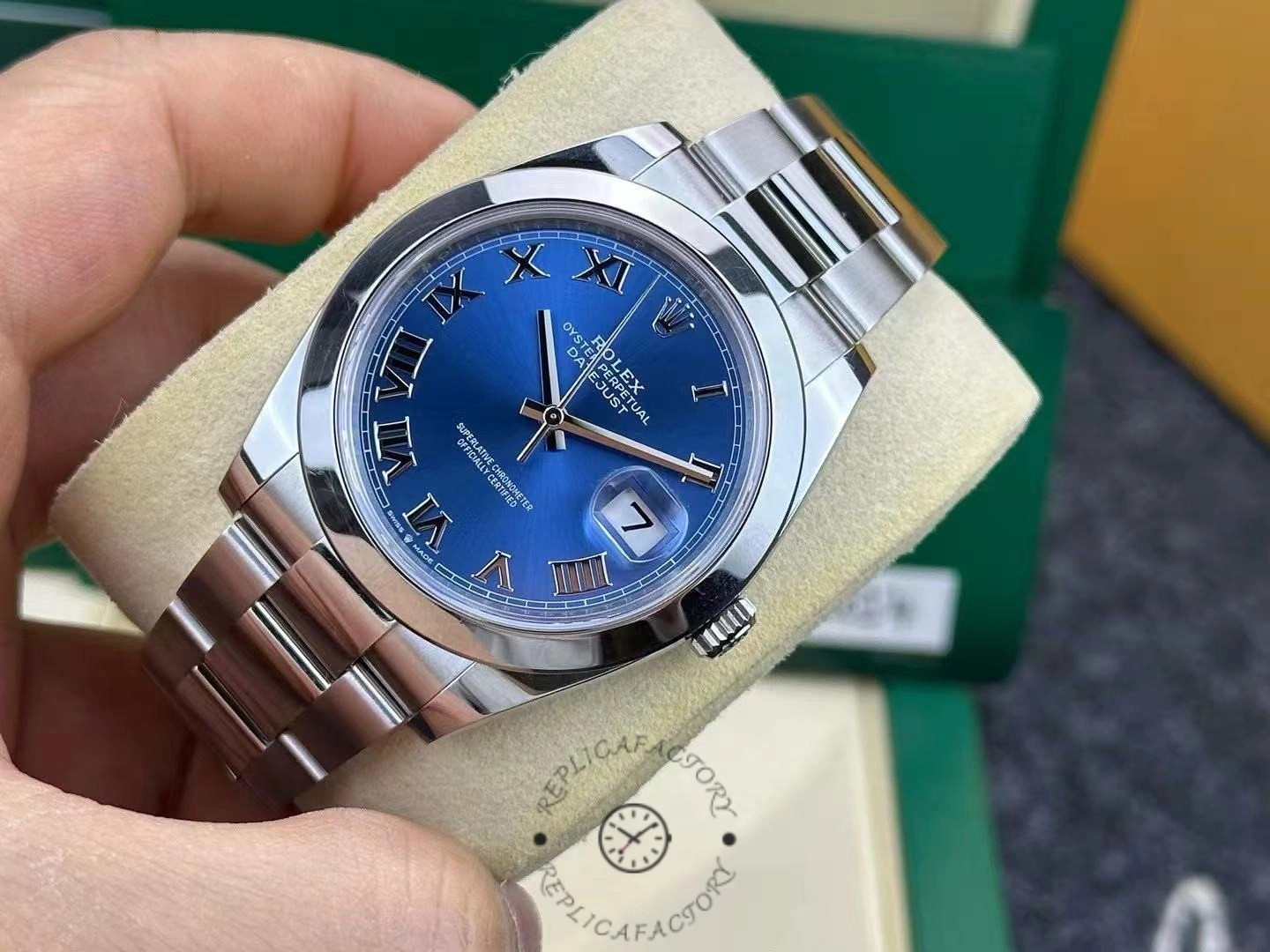 Rolex Datejust 41 Stainless Steel Azzuro Blue Roman Dial M126300 0017 Men's Watch