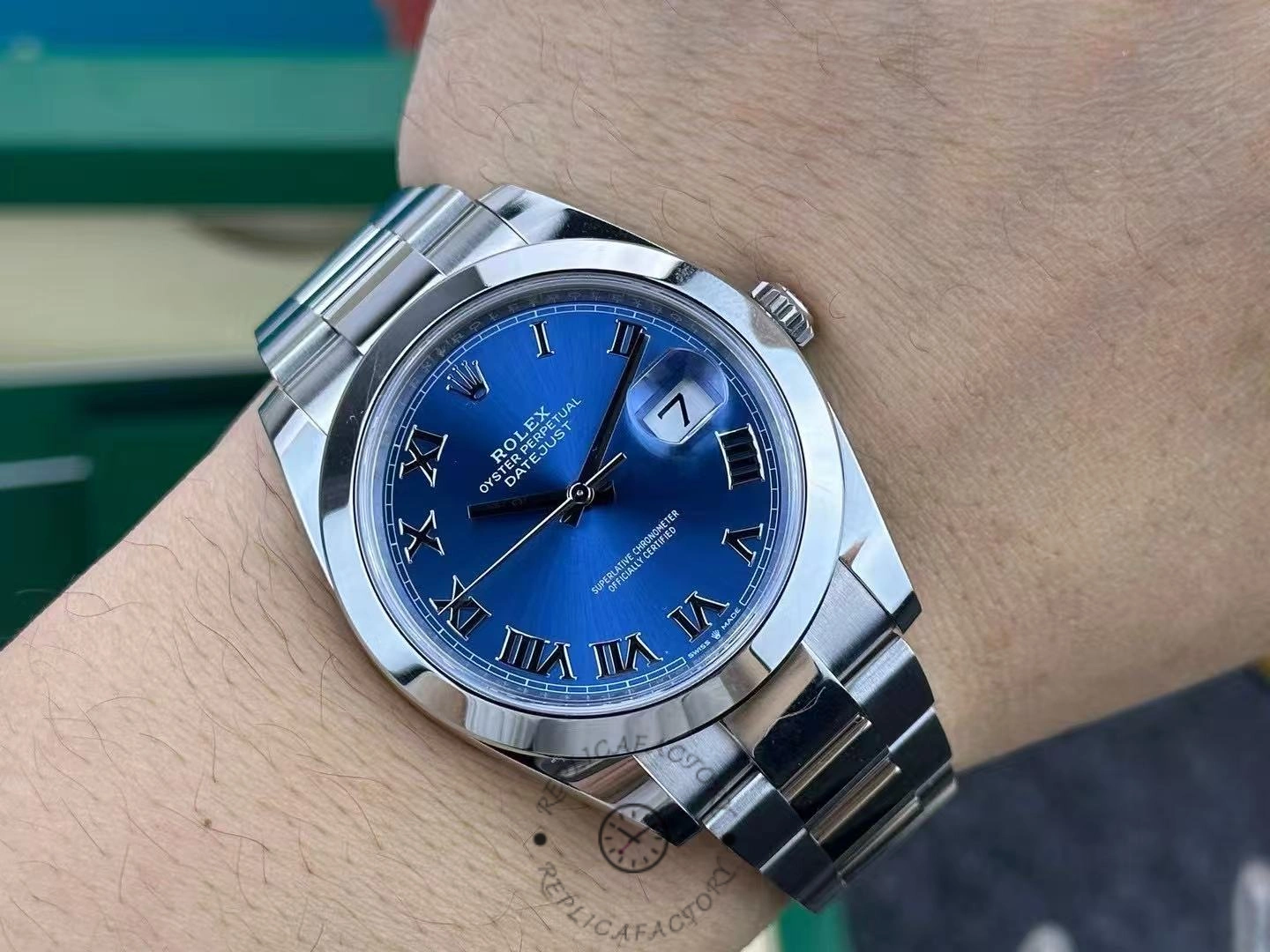 Rolex Datejust 41 Stainless Steel Azzuro Blue Roman Dial M126300 0017 Men's Watch
