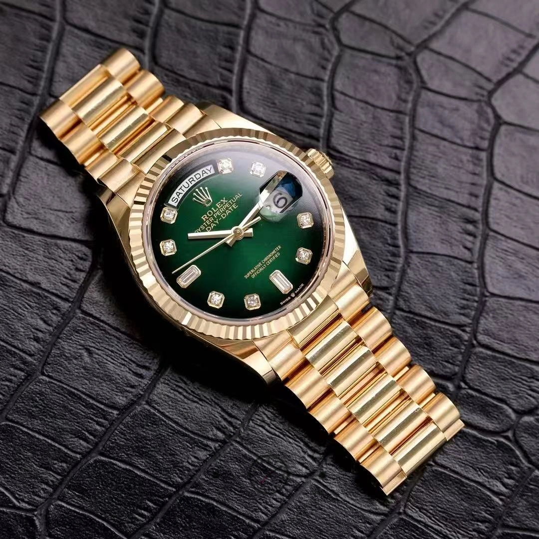 Rolex Day-Date 128238 Fluted Bezel Green Diamond Dial 36MM Unisex Replica Watch