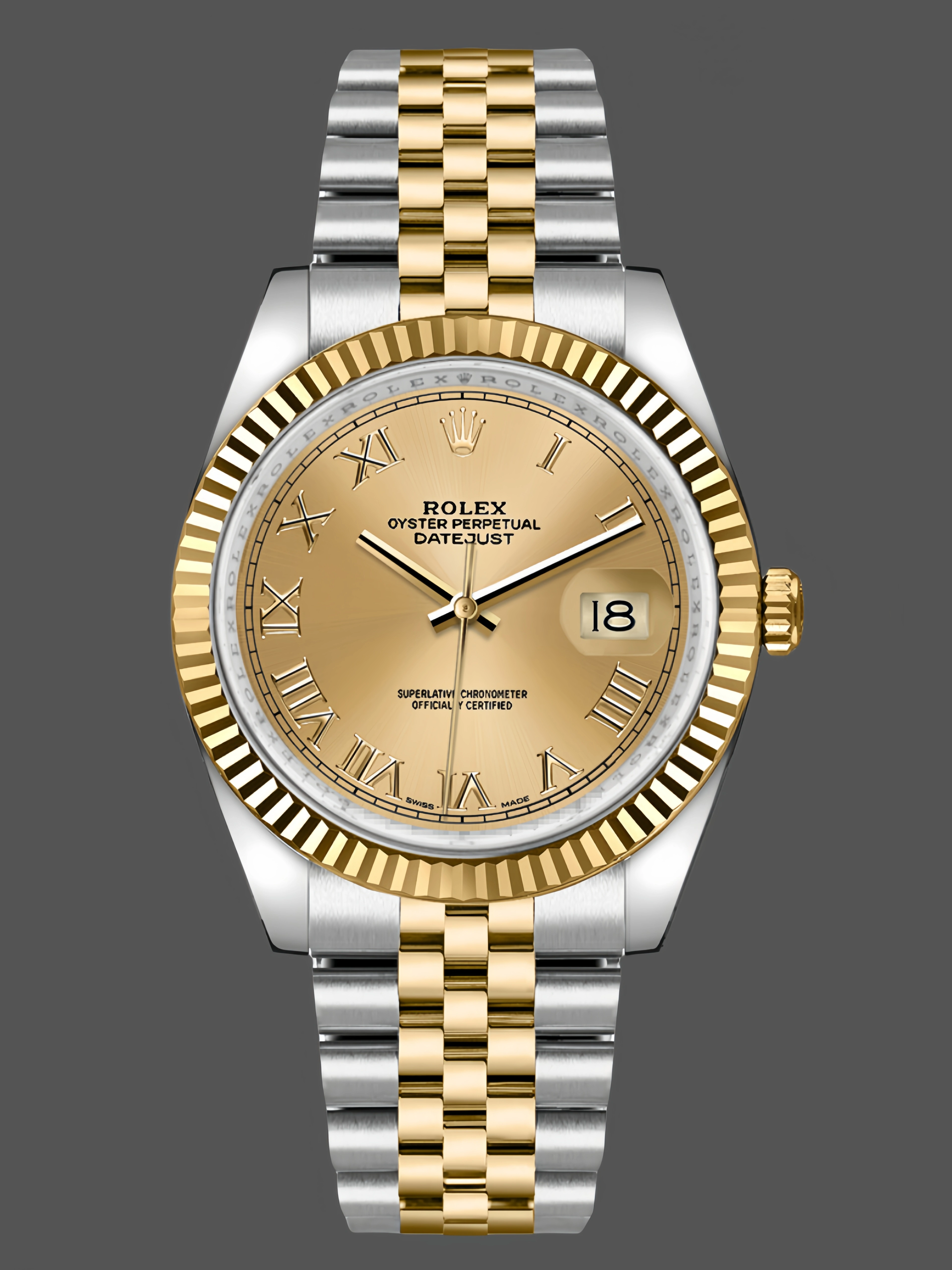 Rolex Datejust 116233 0147 Rolesor Yellow Champagne Roman Dial 36mm Clone Watch