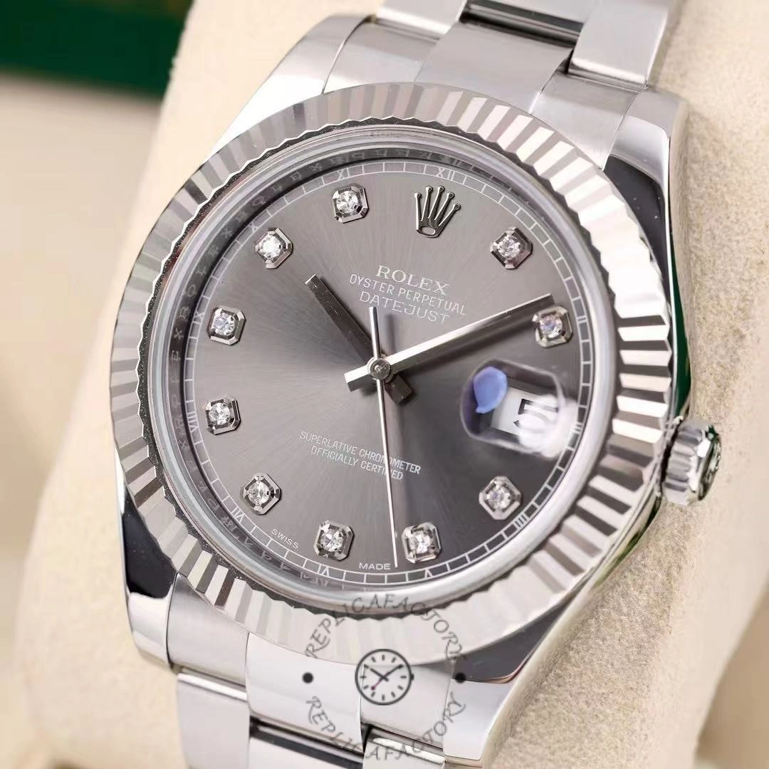 Rolex Datejust m126334 0005 Fluted Bezel Dark Rhodium Grey Dial 41MM Mens Replica Watch