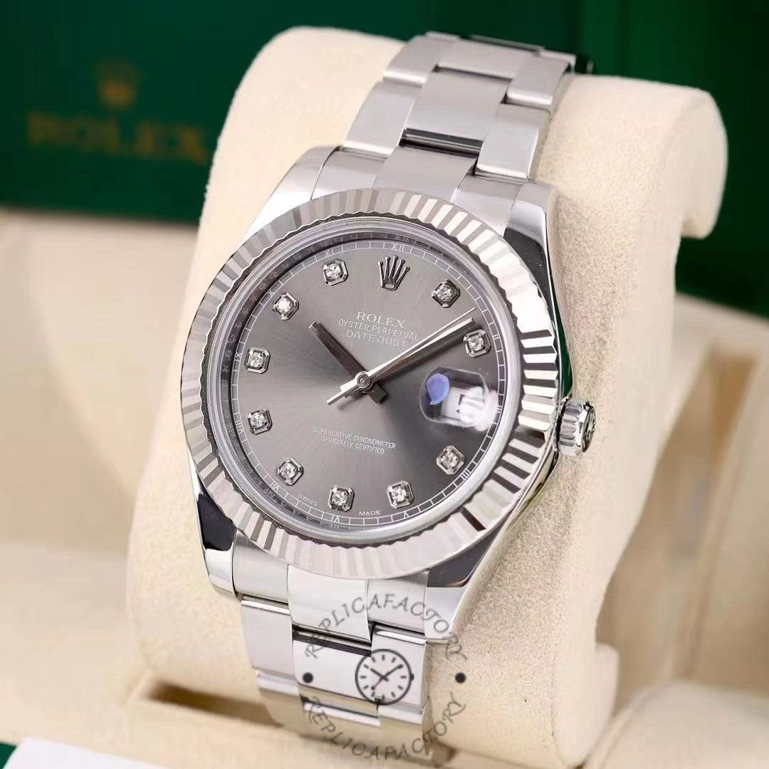 Rolex Datejust m126334 0005 Fluted Bezel Dark Rhodium Grey Dial 41MM Mens Replica Watch