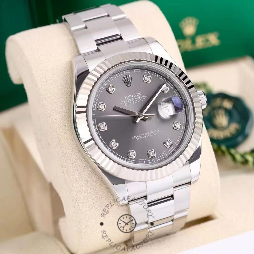 Rolex Datejust m126334 0005 Fluted Bezel Dark Rhodium Grey Dial 41MM Mens Replica Watch