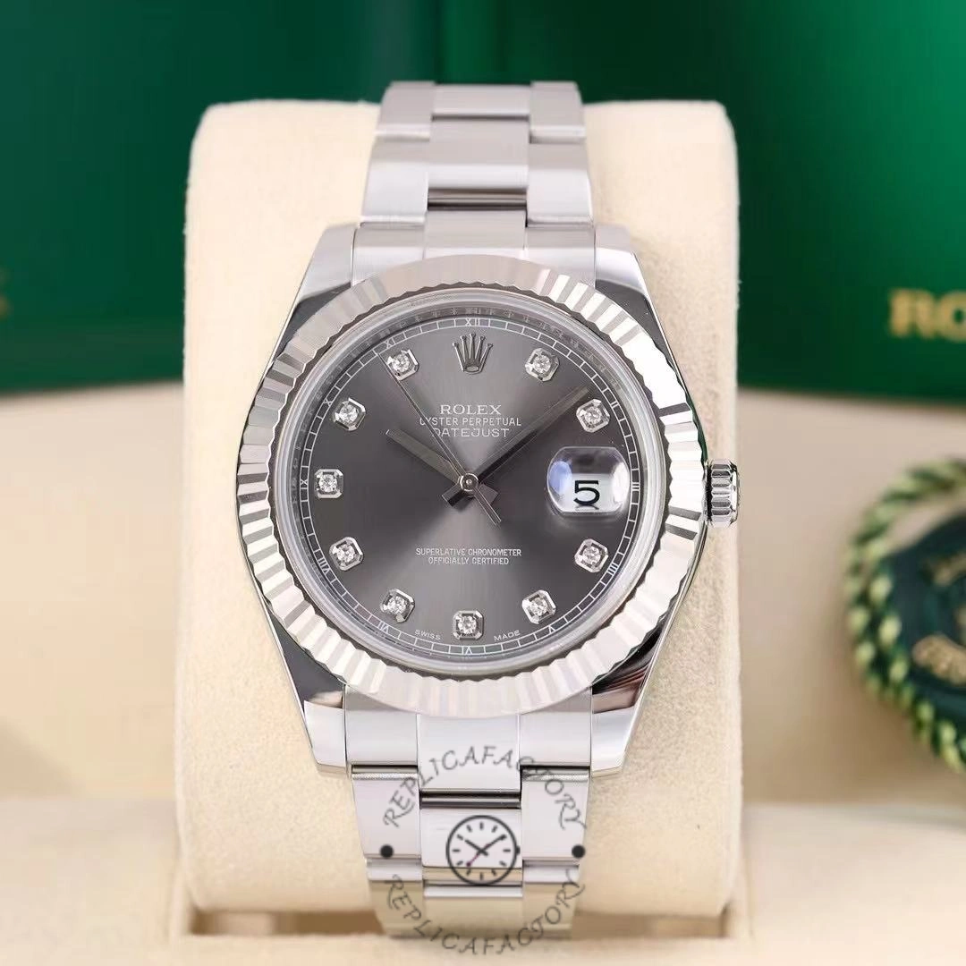 Rolex Datejust m126334 0005 Fluted Bezel Dark Rhodium Grey Dial 41MM Mens Replica Watch