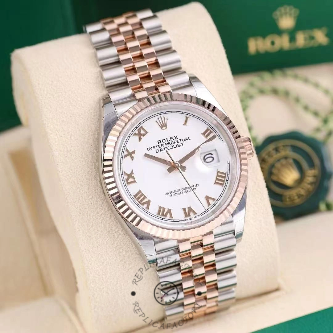 Rolex Datejust m126231 0015 36mm White Roman Steel & Rose Gold Women's Watch