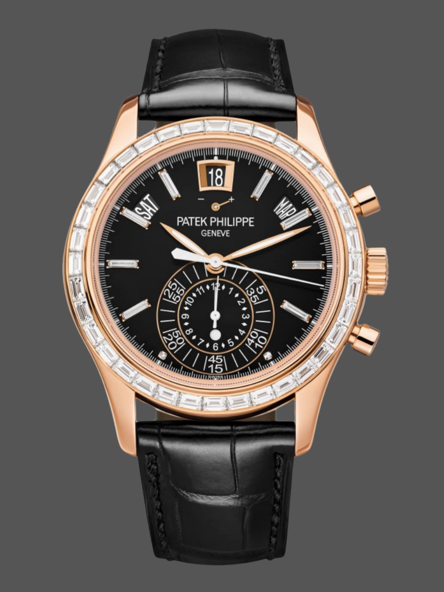 Patek Philippe Complications Annual Calendar Flyback Chrono 18k Rose Baguette Diamond 5961R-010 40.5 mm