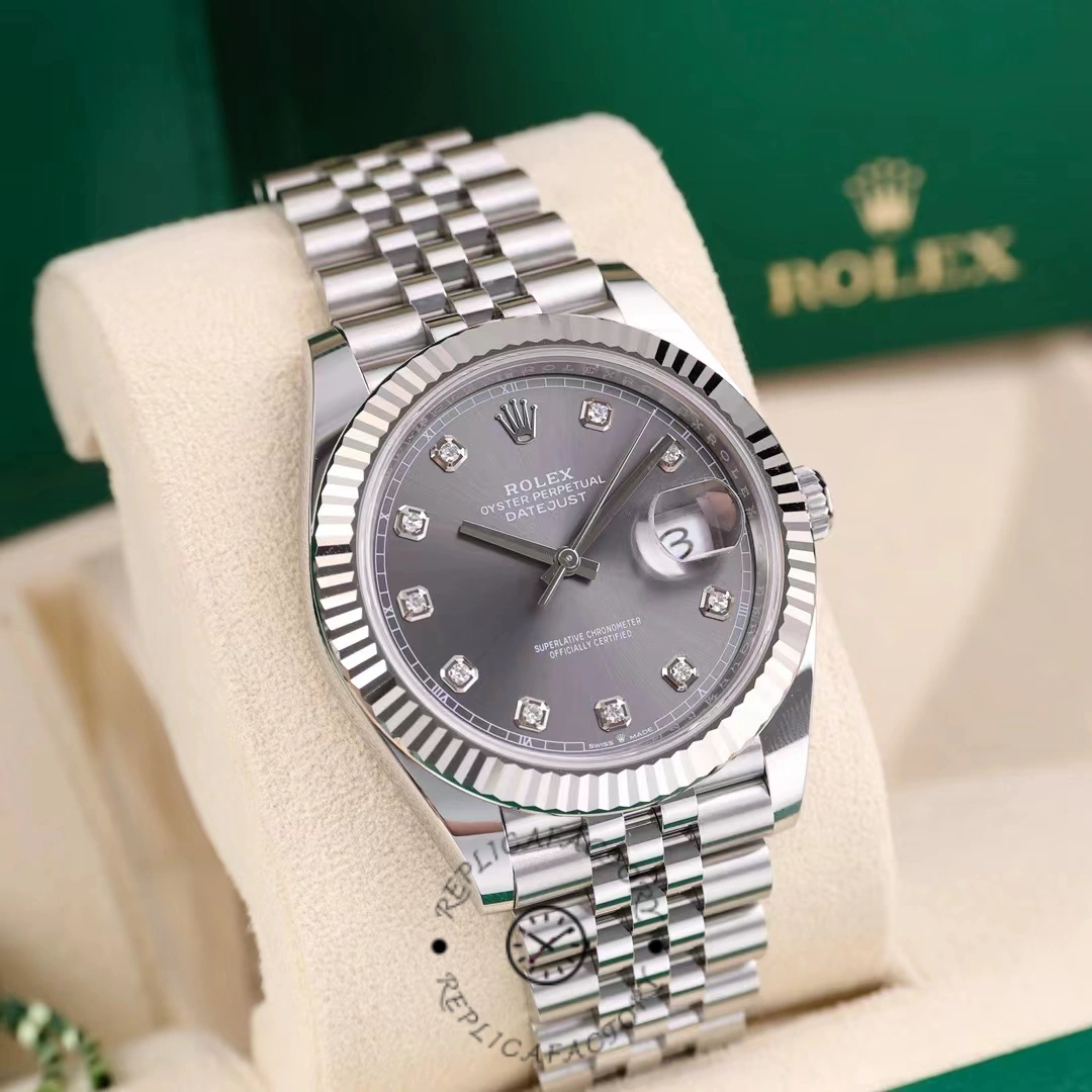 Rolex Datejust 41 Rhodium Diamond Dial Fluted Bezel m126334 0006 Men's Watch