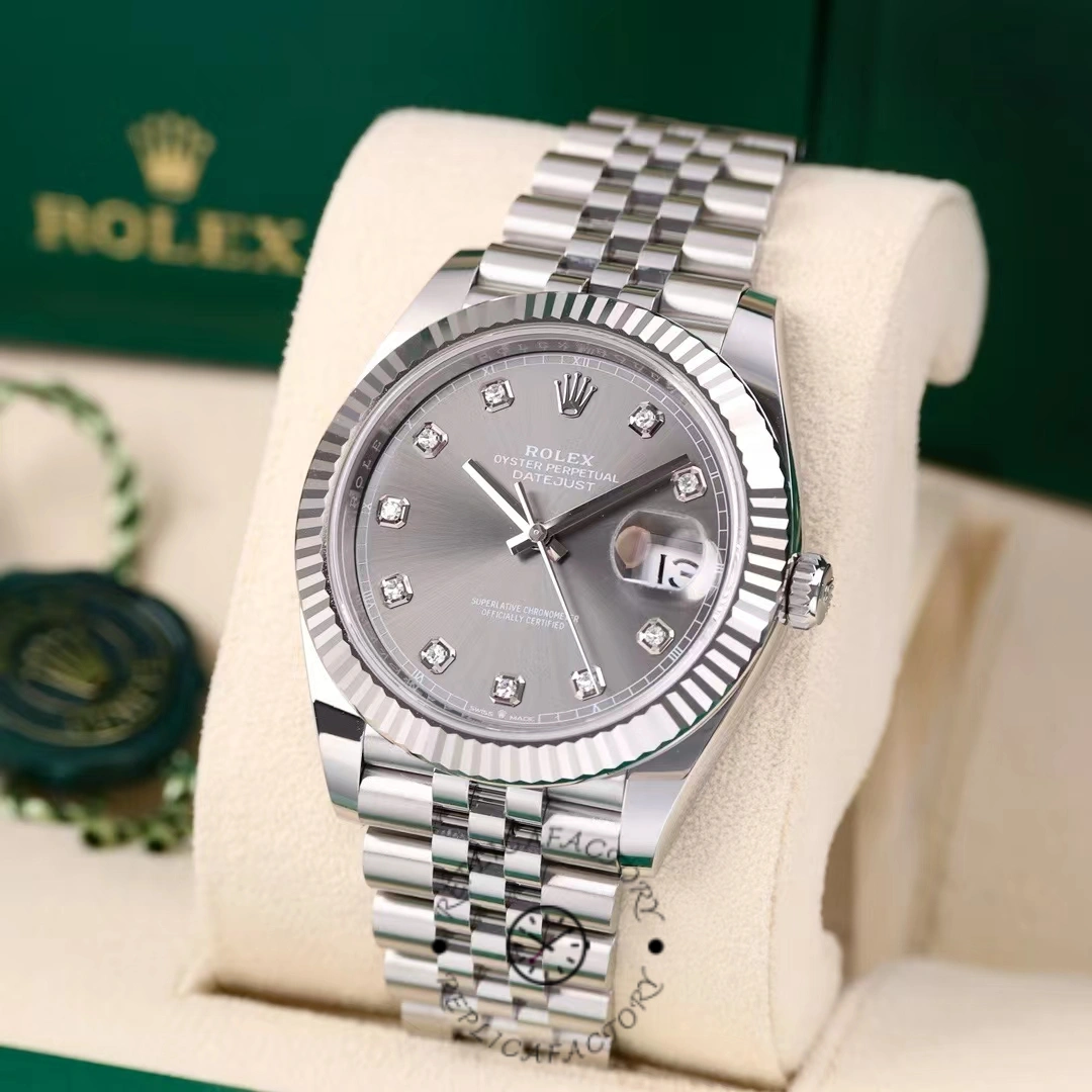 Rolex Datejust 41 Rhodium Diamond Dial Fluted Bezel m126334 0006 Men's Watch