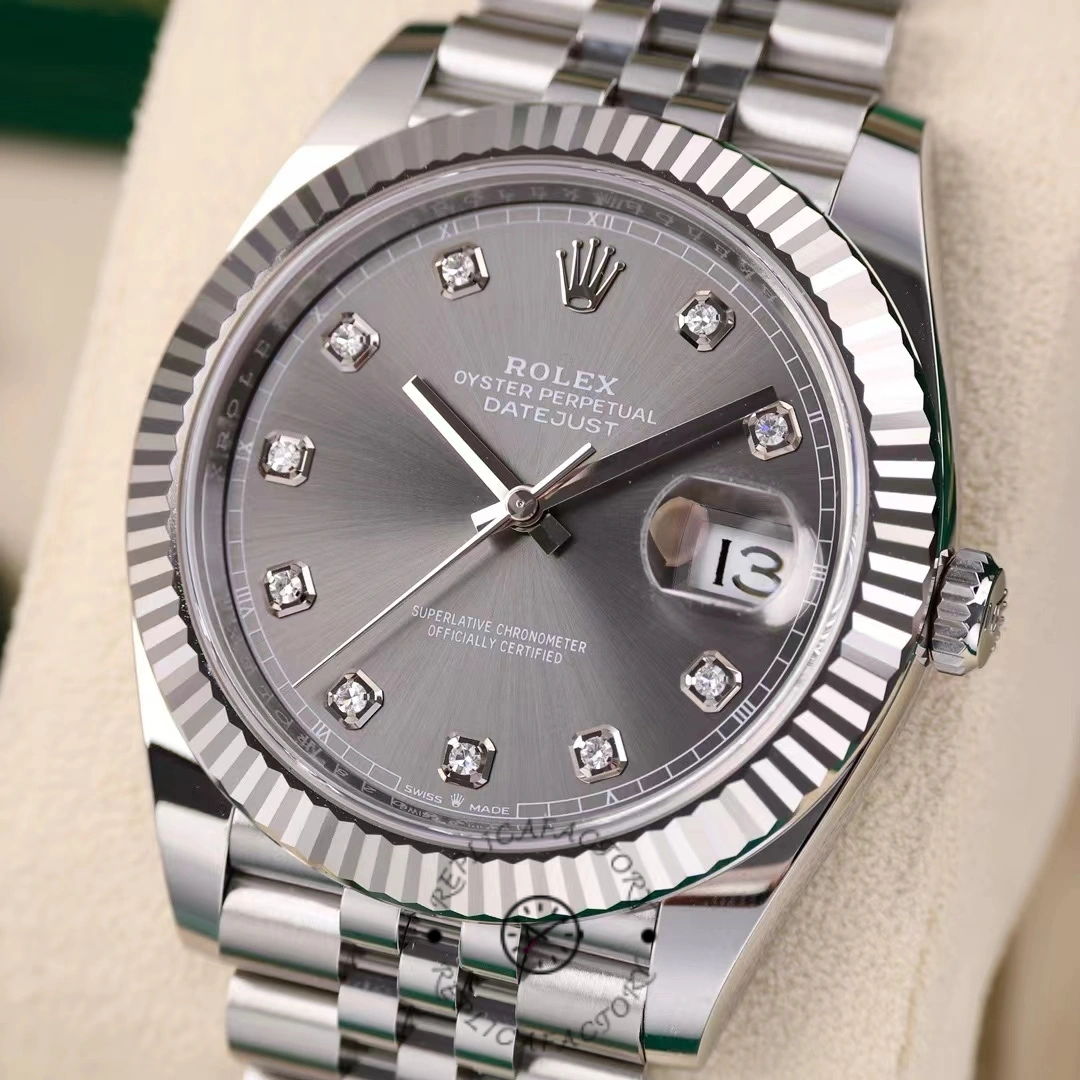 Rolex Datejust 41 Rhodium Diamond Dial Fluted Bezel m126334 0006 Men's Watch