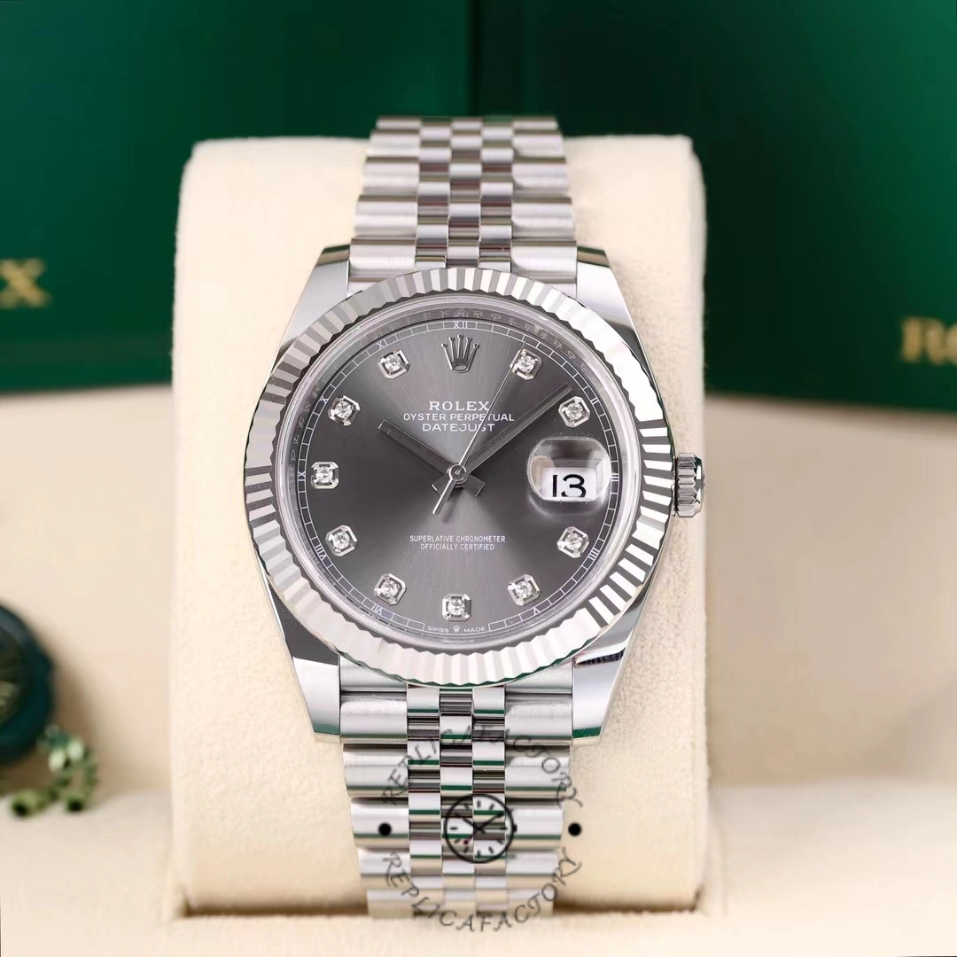 Rolex Datejust 41 Rhodium Diamond Dial Fluted Bezel m126334 0006 Men's Watch