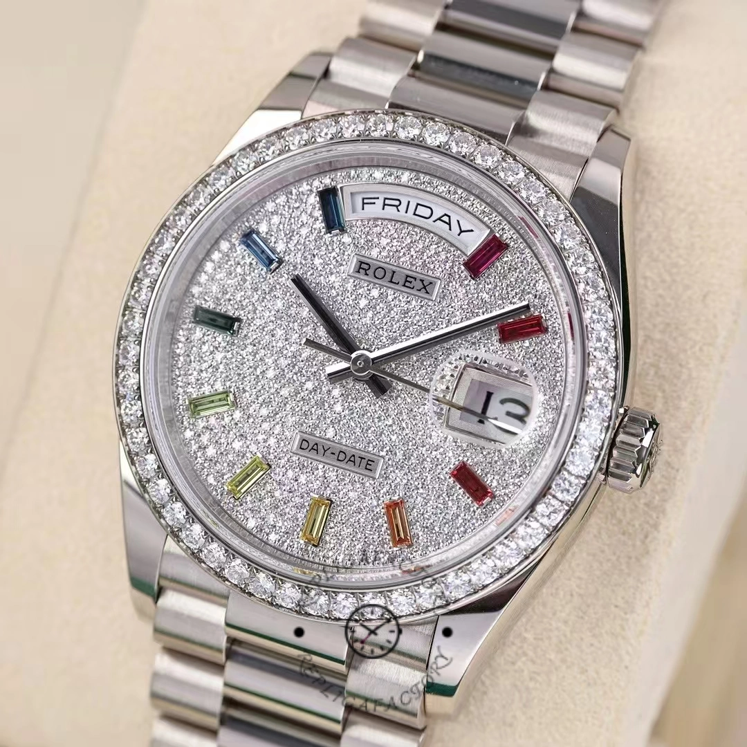 Rolex Day Date 36mm White Gold 128349RBR 0006 Pave Rainbow