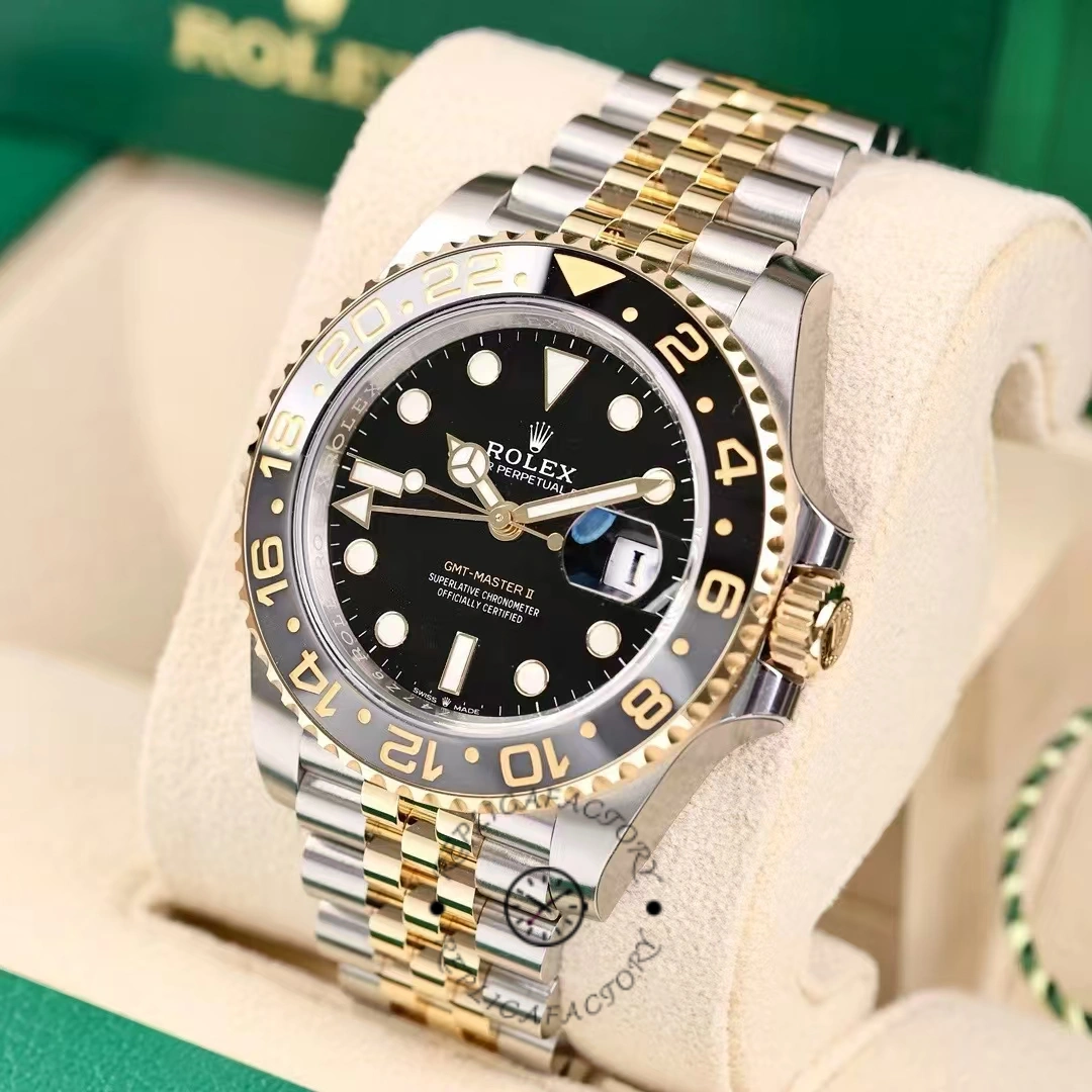 Rolex GMT Master II Black Dial Steel 18kt Yellow Gold 126713GRNR 0001 Men's Watch