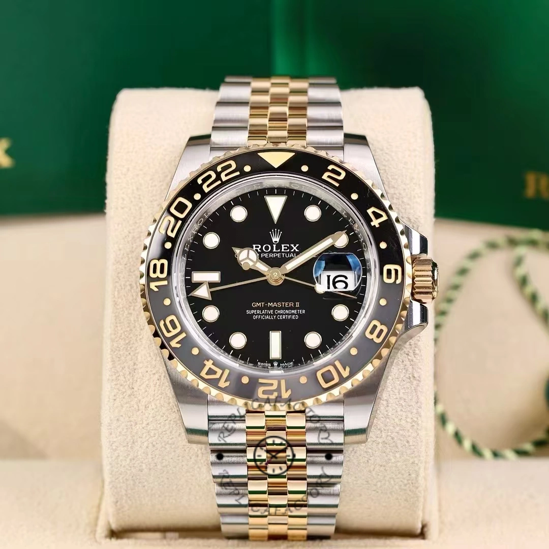 Rolex GMT Master II Black Dial Steel 18kt Yellow Gold 126713GRNR 0001 Men's Watch