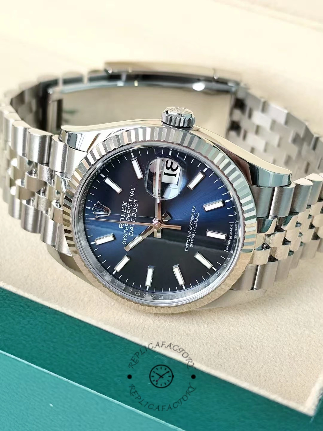 Rolex Datejust 126234 Blue Index Dial Fluted Bezel 36MM Unisex Replica Watch
