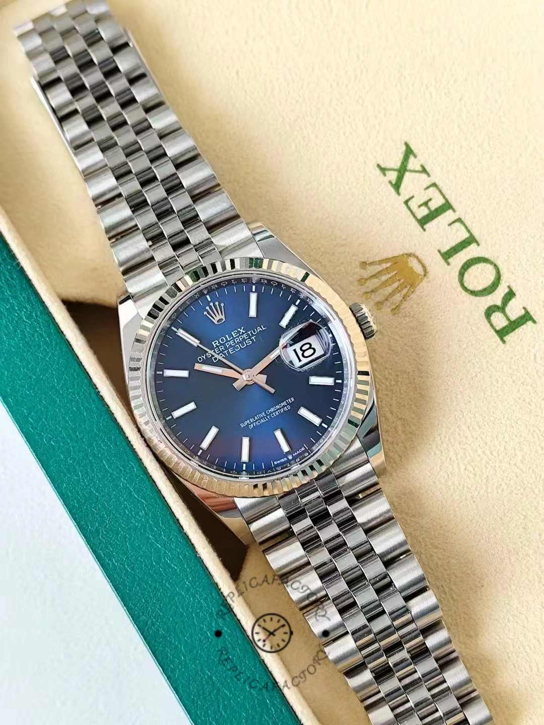 Rolex Datejust 126234 Blue Index Dial Fluted Bezel 36MM Unisex Replica Watch