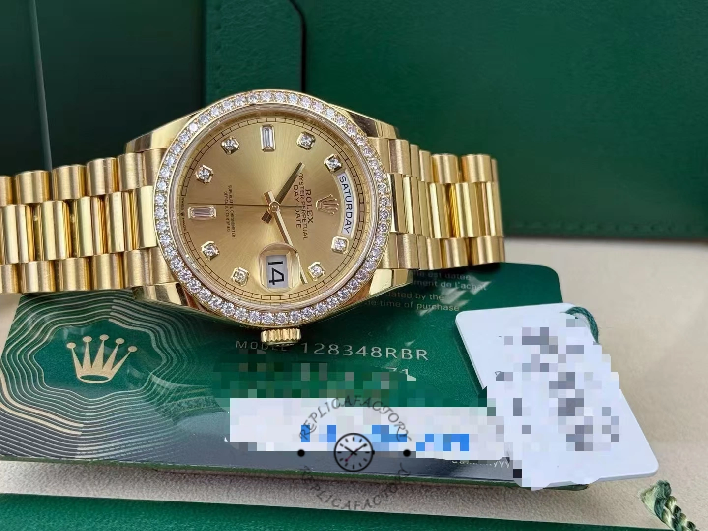 Rolex Day-Date 128348RBR Champagne Diamond Dial Yellow Gold 36MM Unisex Replica Watch