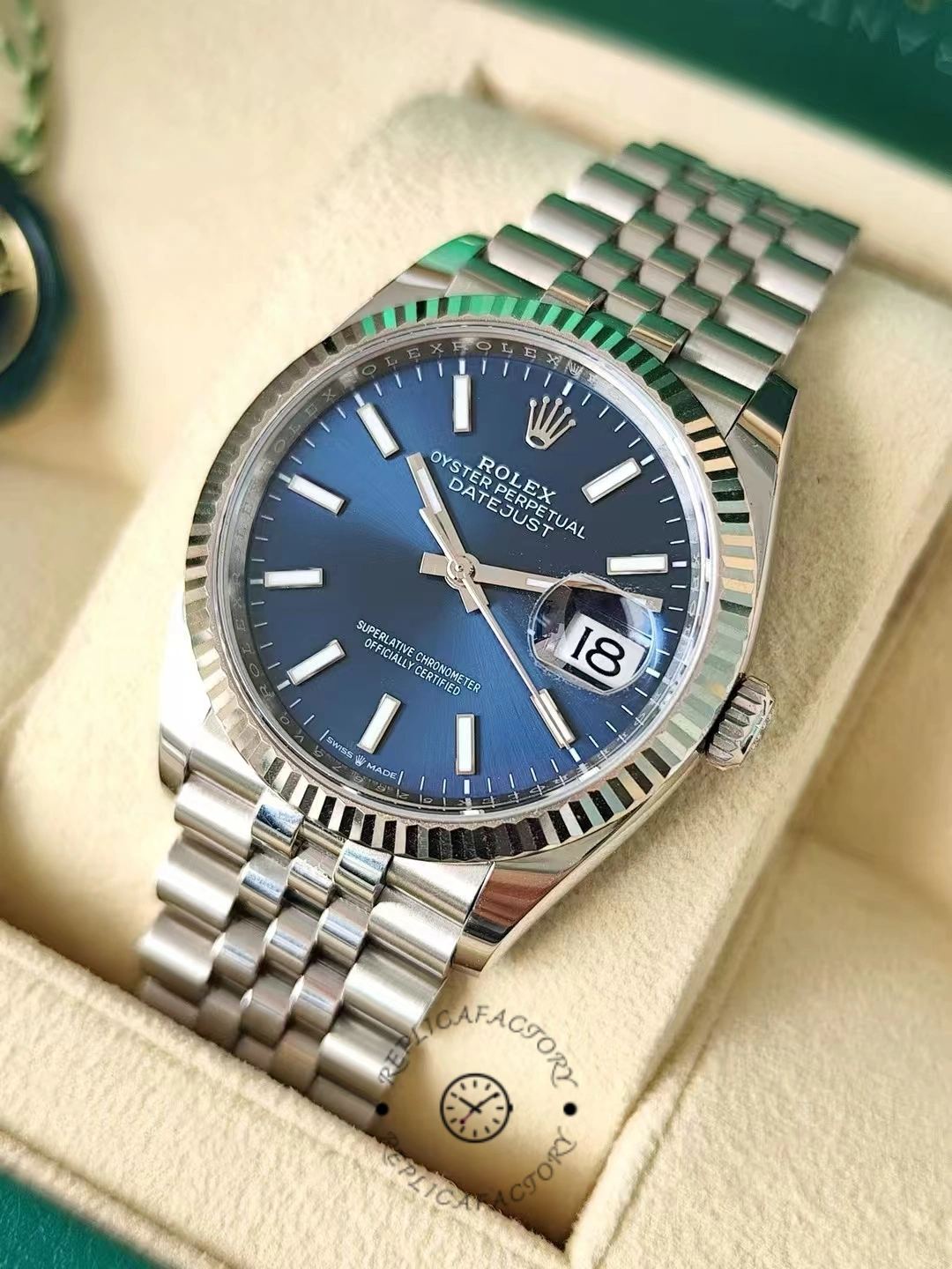 Rolex Datejust 126234 Blue Index Dial Fluted Bezel 36MM Unisex Replica Watch