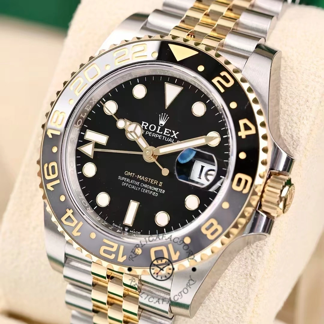 Rolex GMT Master II Black Dial Steel 18kt Yellow Gold 126713GRNR 0001 Men's Watch