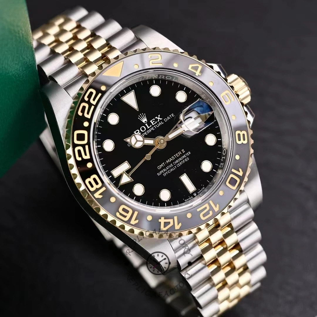 Rolex GMT Master II Black Dial Steel 18kt Yellow Gold 126713GRNR 0001 Men's Watch