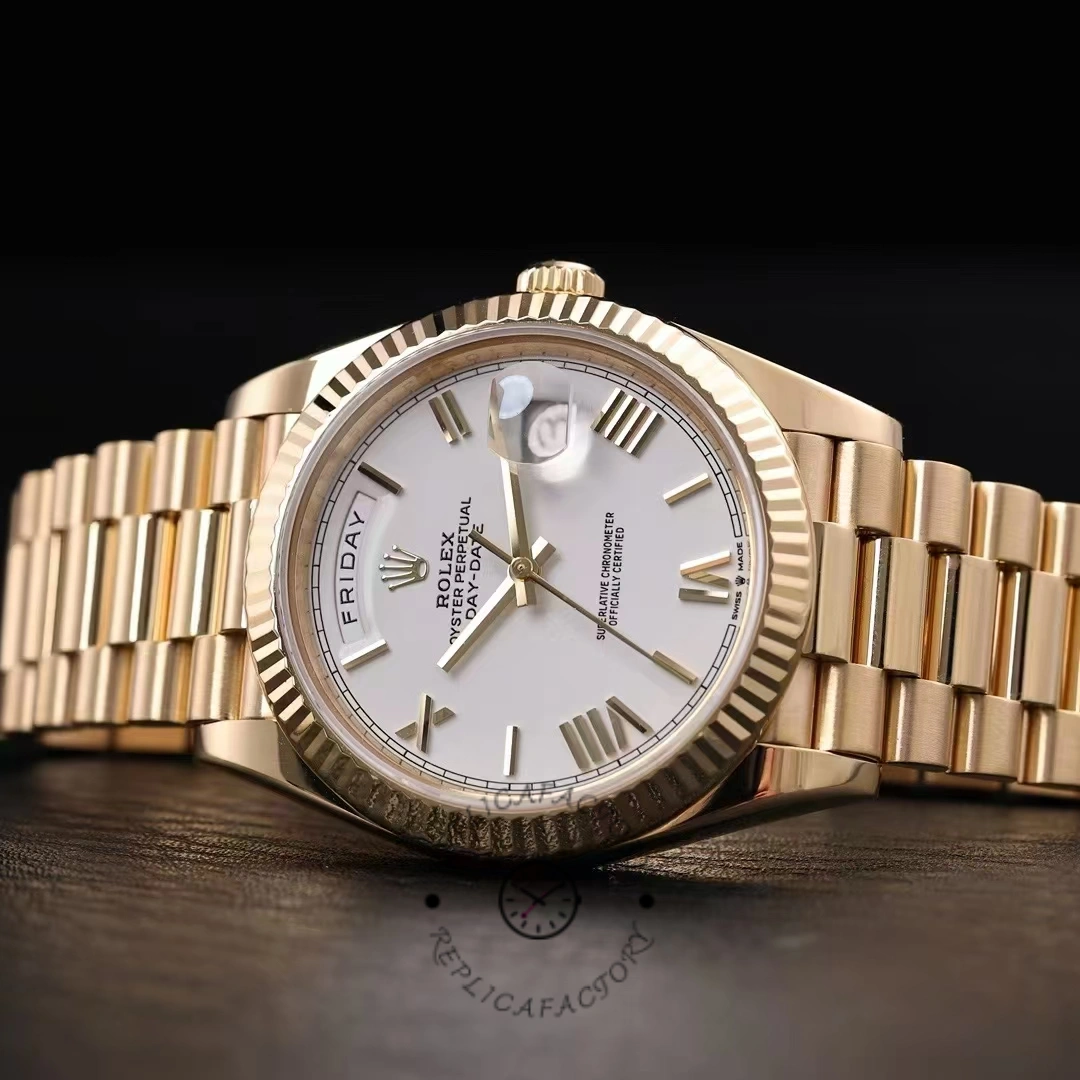 Rolex Day-Date 228238 White Roman Dial Fluted Bezel 40mm Mens Replica Watch
