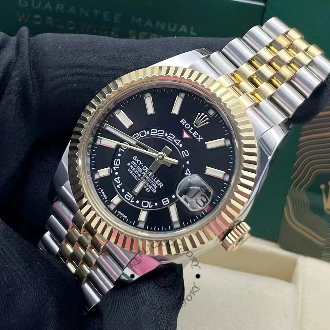 Rolex Sky-Dweller 326933 Stainless Steel Yellow Gold Black Dial 42MM Mens Replica Watch