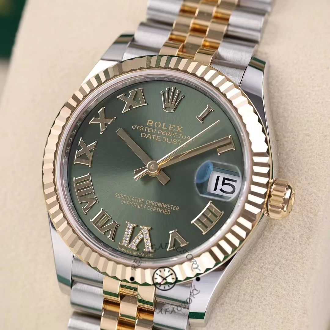 Rolex Datejust 31mm Stainless Steel and Yellow Gold 278273 0016 Green VI Roman Jubilee