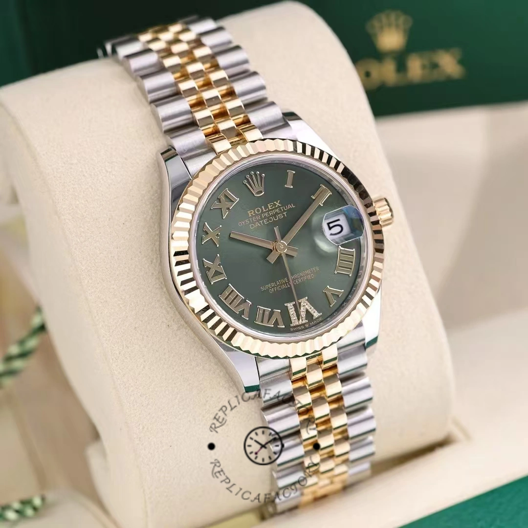 Rolex Datejust 31mm Stainless Steel and Yellow Gold 278273 0016 Green VI Roman Jubilee