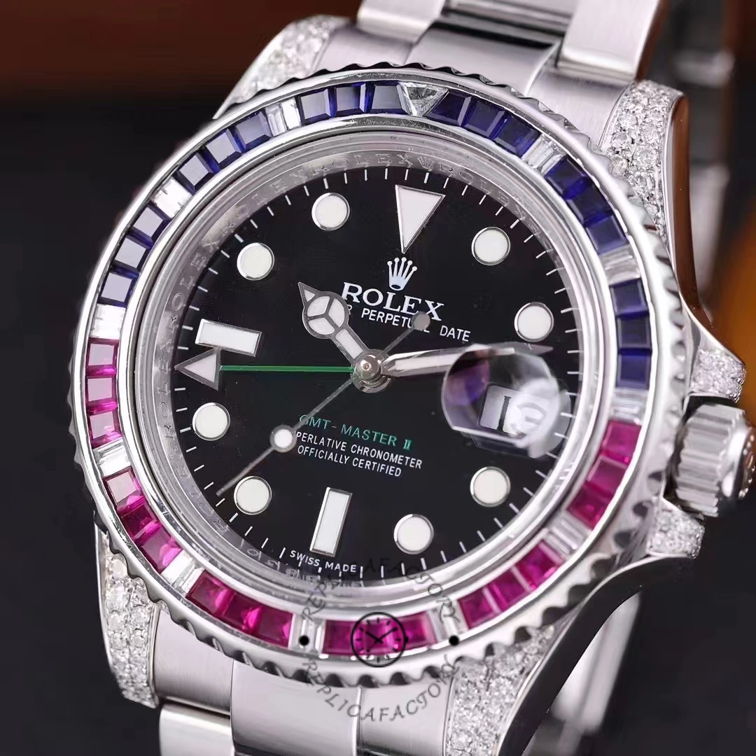 Rolex GMT Master II 126710BLRO Black Dial Diamond Case 40MM Men's Watch