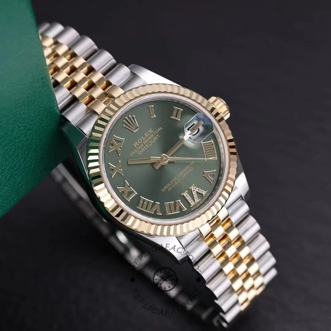 Rolex Datejust 31mm Stainless Steel and Yellow Gold 278273 0016 Green VI Roman Jubilee