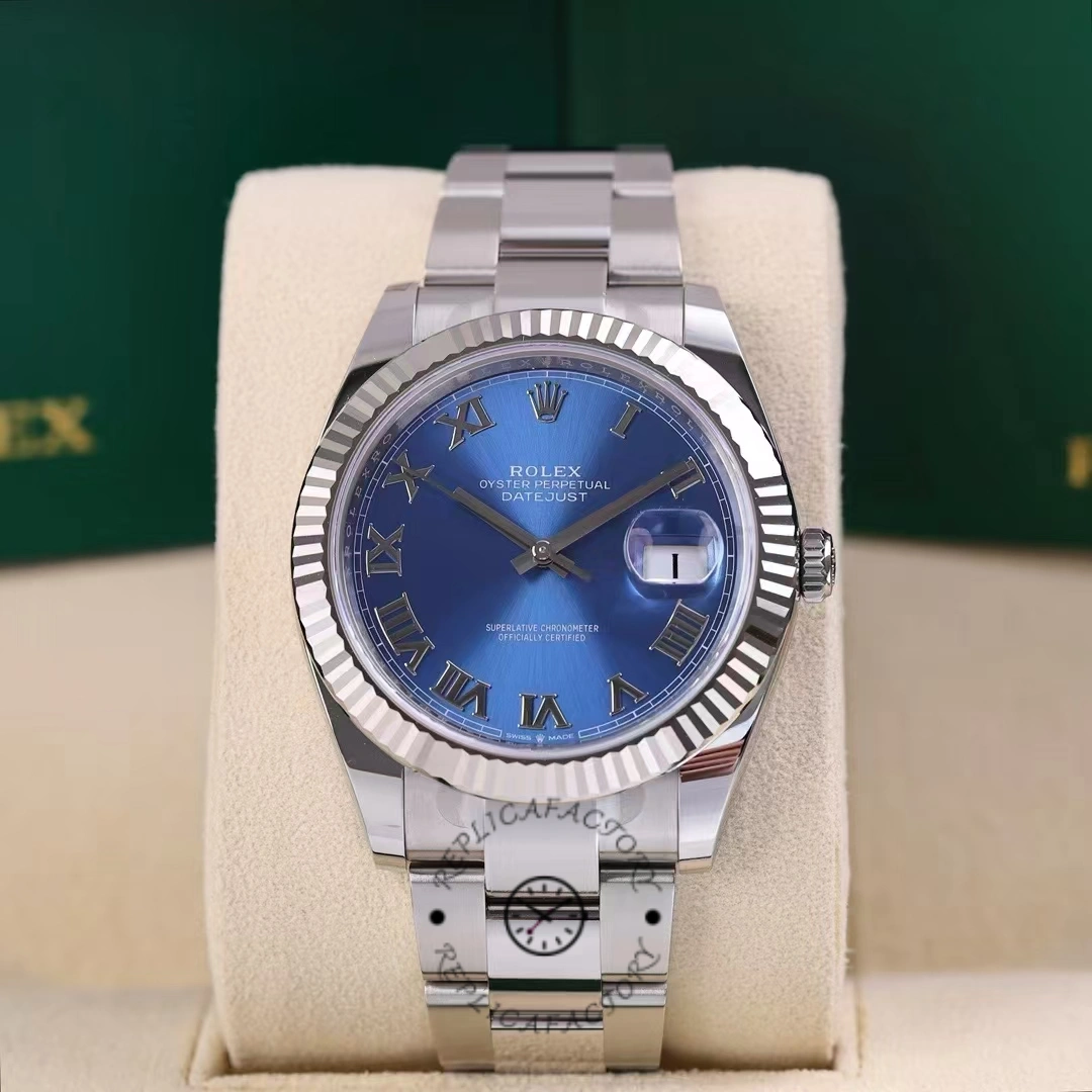 Rolex Datejust 126334 0025 Fluted Bezel Blue Roman Numeral Dial 41MM Mens Replica Watch