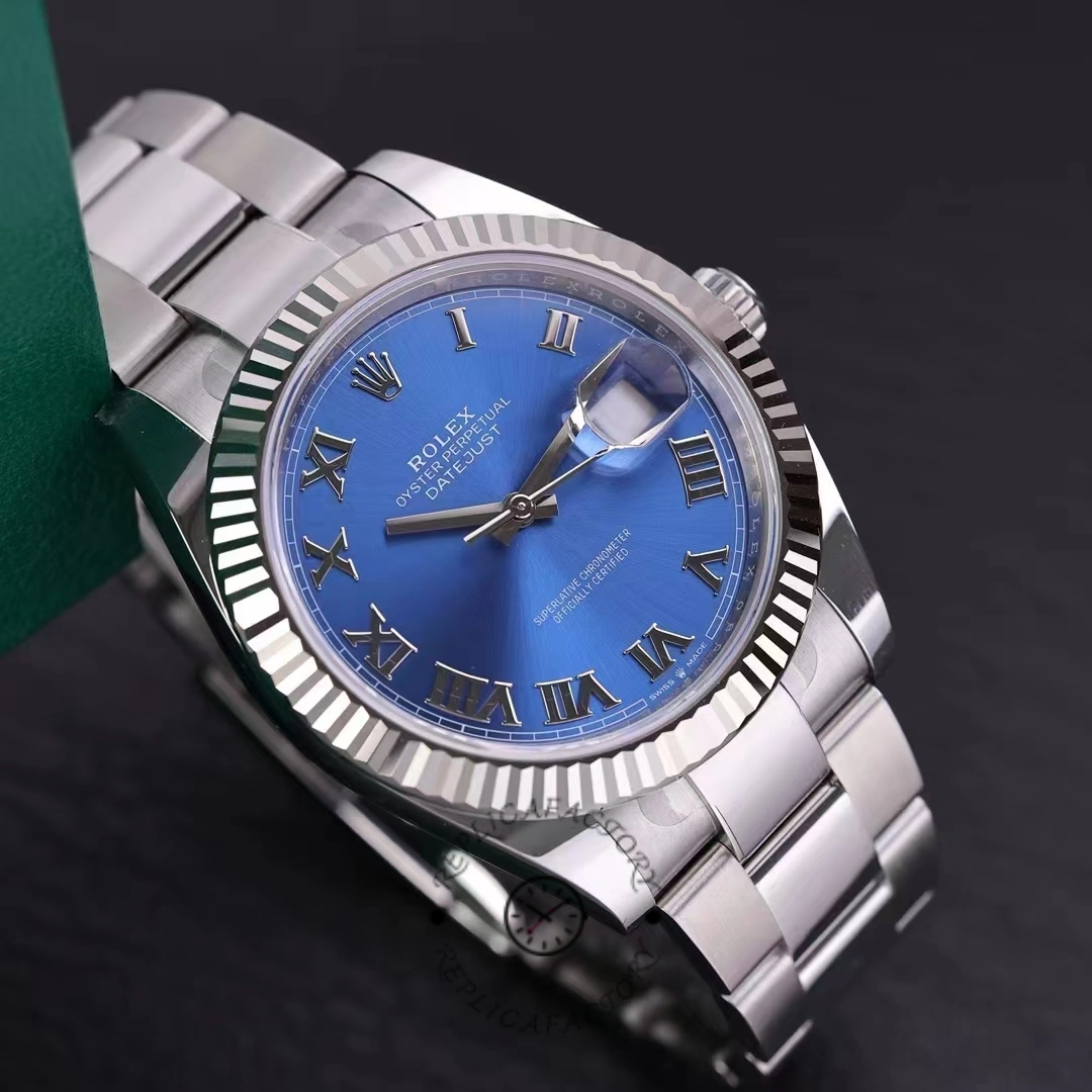 Rolex Datejust 126334 0025 Fluted Bezel Blue Roman Numeral Dial 41MM Mens Replica Watch
