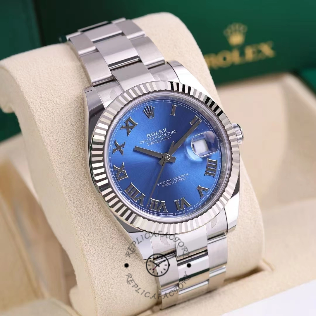 Rolex Datejust 126334 0025 Fluted Bezel Blue Roman Numeral Dial 41MM Mens Replica Watch