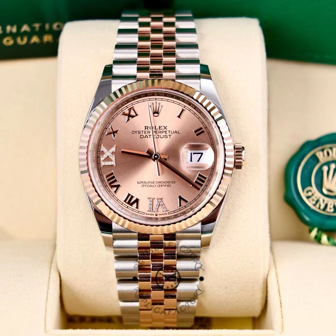 Rolex Datejust 36 Steel & Everose Gold Rose Diamond Pave Roman Dial m126231 0027