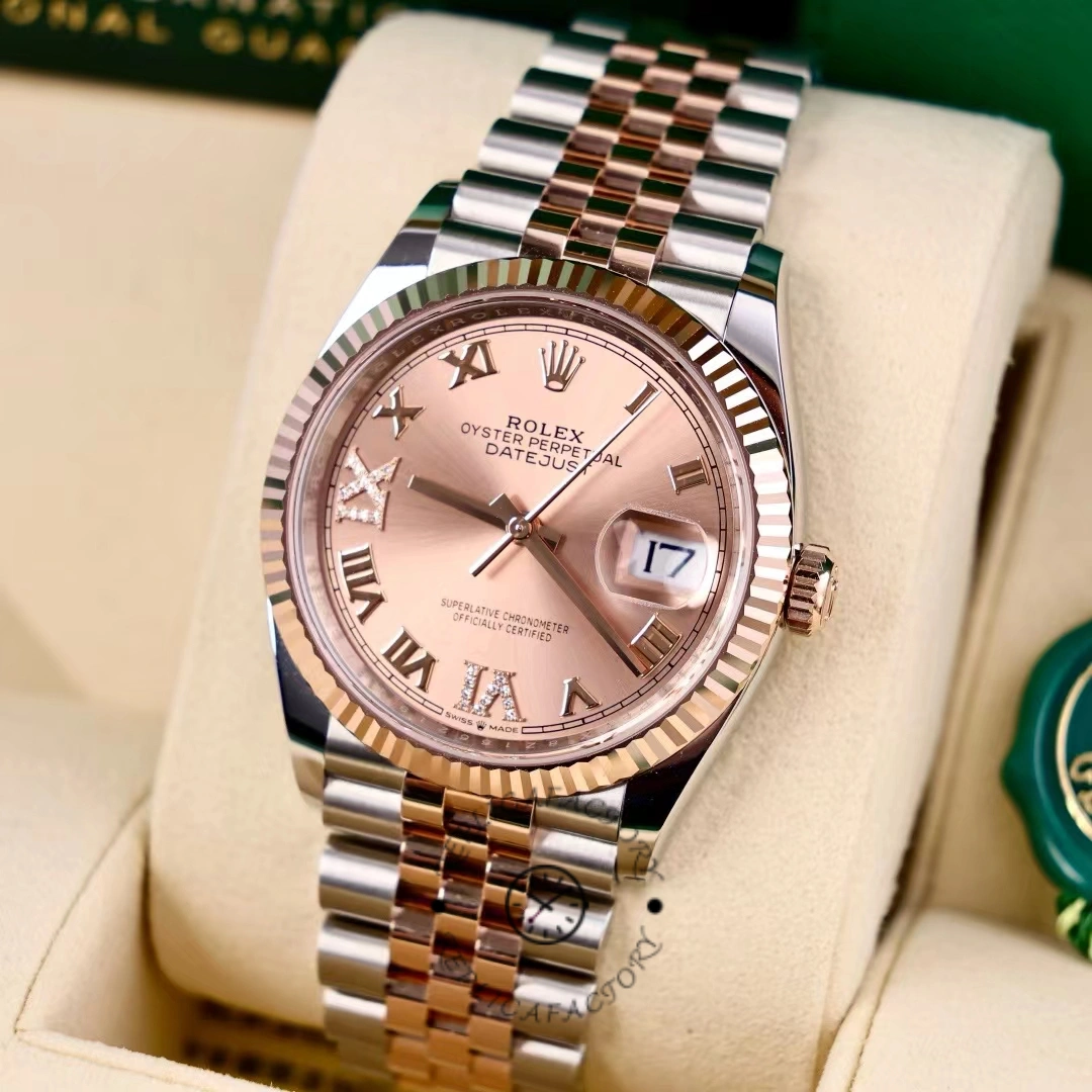 Rolex Datejust 36 Steel & Everose Gold Rose Diamond Pave Roman Dial m126231 0027
