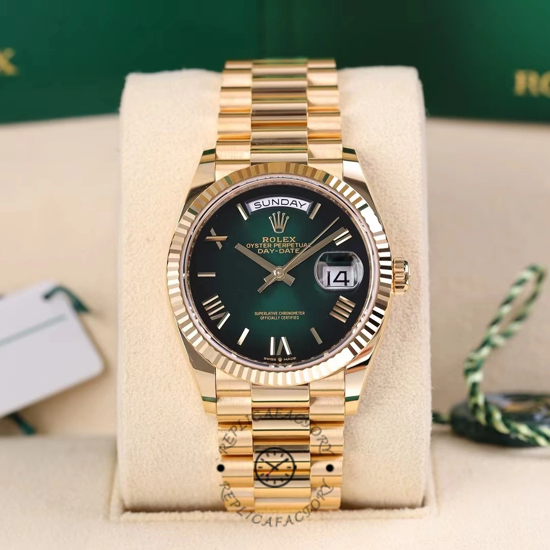 Rolex Day Date 36mm Fluted Bezel Green Ombre Dial President Bracelet m128238 0118