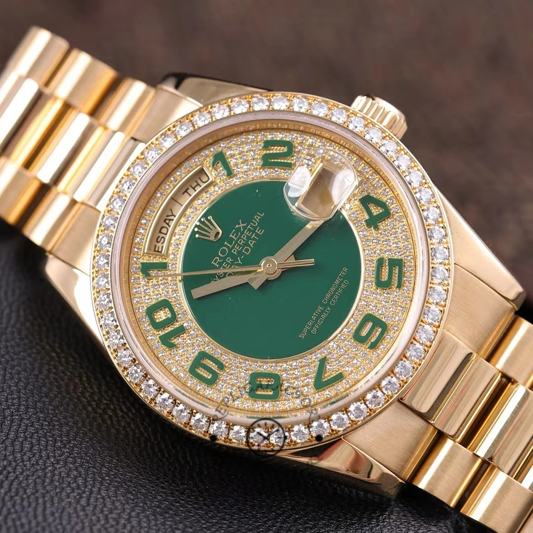 Rolex Day Date 118348 Green Diamond Dial Yellow Gold 36mm Unisex Replica Watch