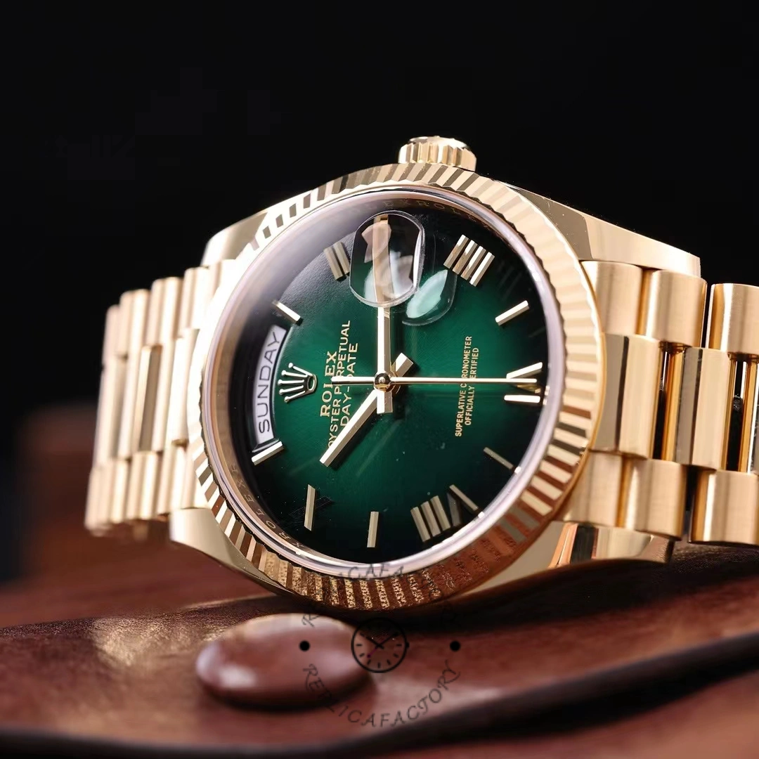 Rolex Day Date 36mm Fluted Bezel Green Ombre Dial President Bracelet m128238 0118