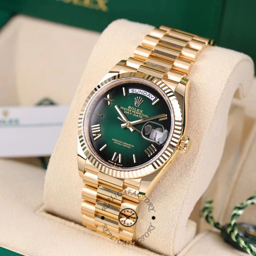Rolex Day Date 36mm Fluted Bezel Green Ombre Dial President Bracelet m128238 0118