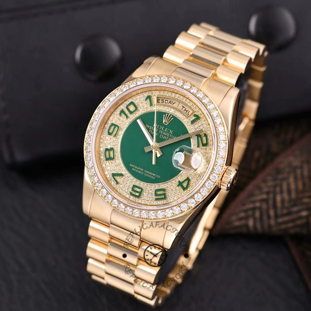 Rolex Day Date 118348 Green Diamond Dial Yellow Gold 36mm Unisex Replica Watch