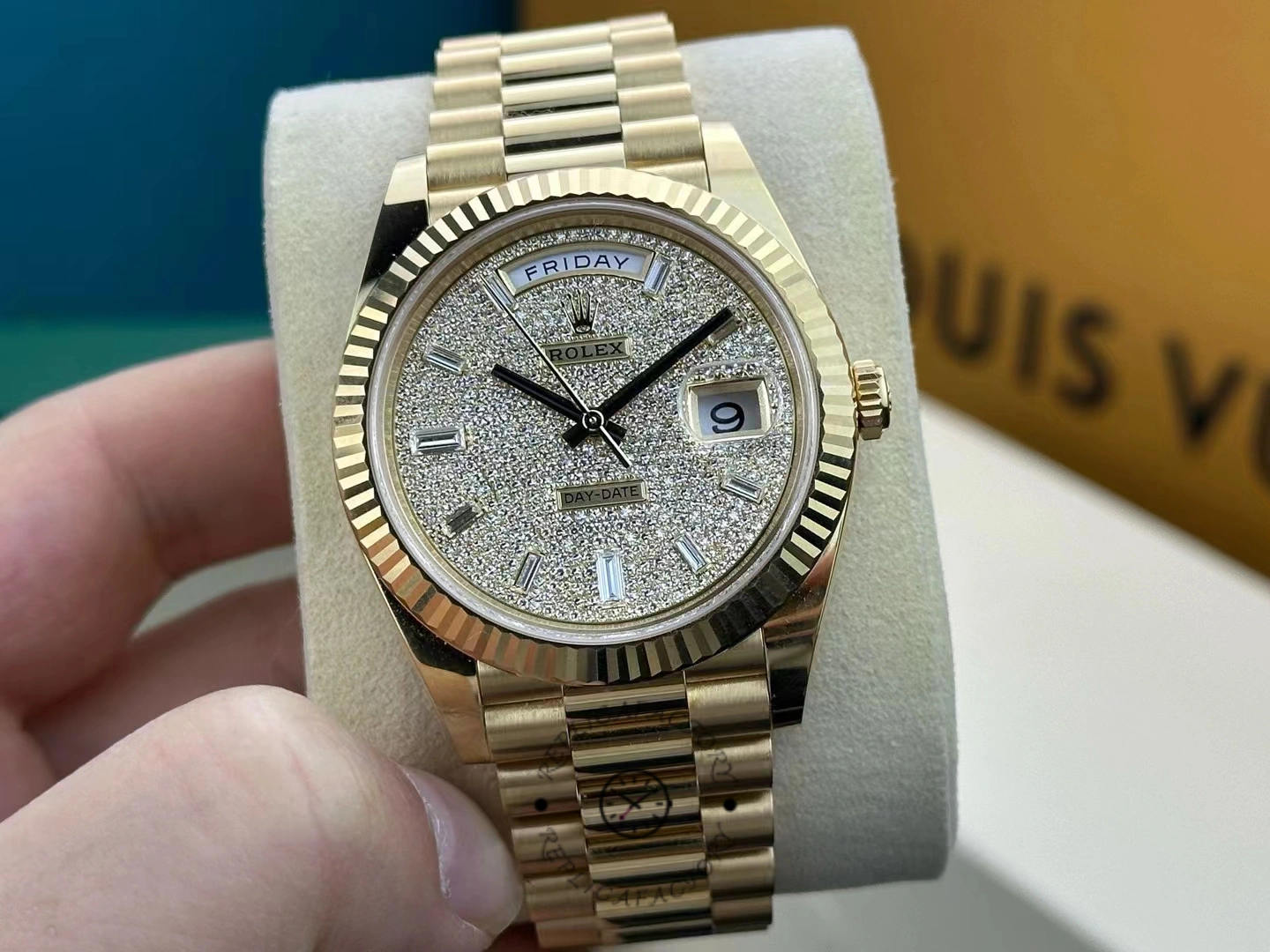 Rolex Day Date 40 Yellow Gold Pave Diamond Dial M228238 0054 Men's Watch