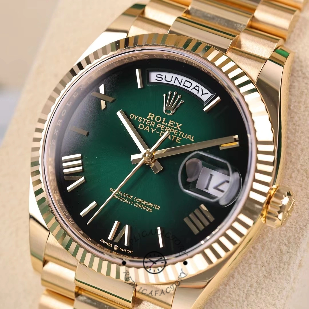 Rolex Day Date 36mm Fluted Bezel Green Ombre Dial President Bracelet m128238 0118